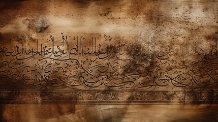 Arabic calligraphy wallpaper on a brown wall mixed. Generative ai