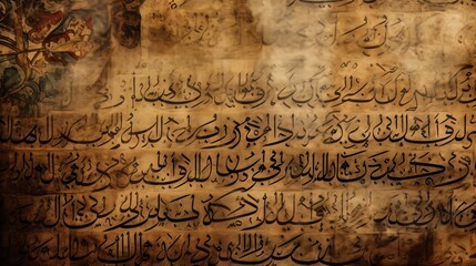Fototapeta na wymiar Arabic calligraphy wallpaper on a brown wall mixed. Generative ai