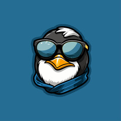 Vector bright color avatar logo with character penguin with glasses.
