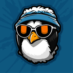 Vector bright color avatar logo with character penguin with glasses.