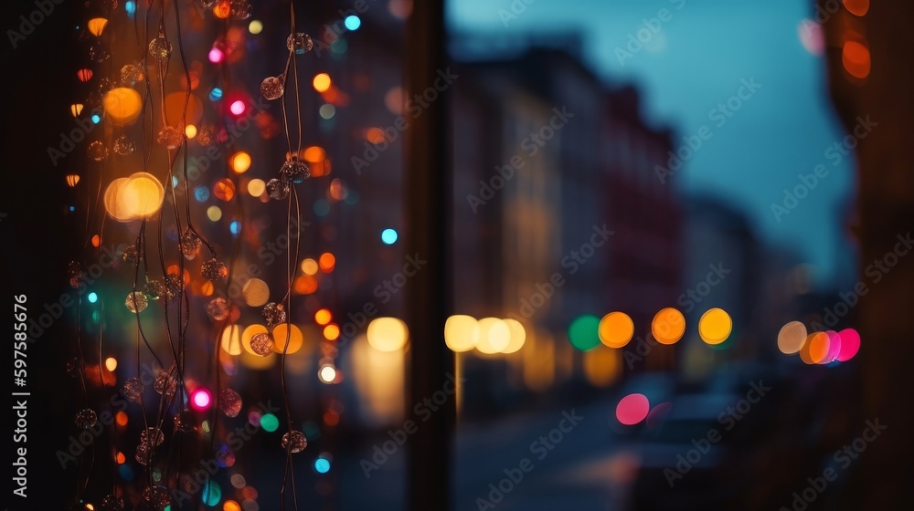 Poster colorful bokeh lights in the city. generative ai
