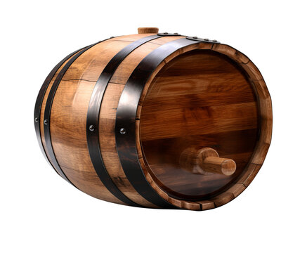 Wooden barrel in transparent background. Generative AI.