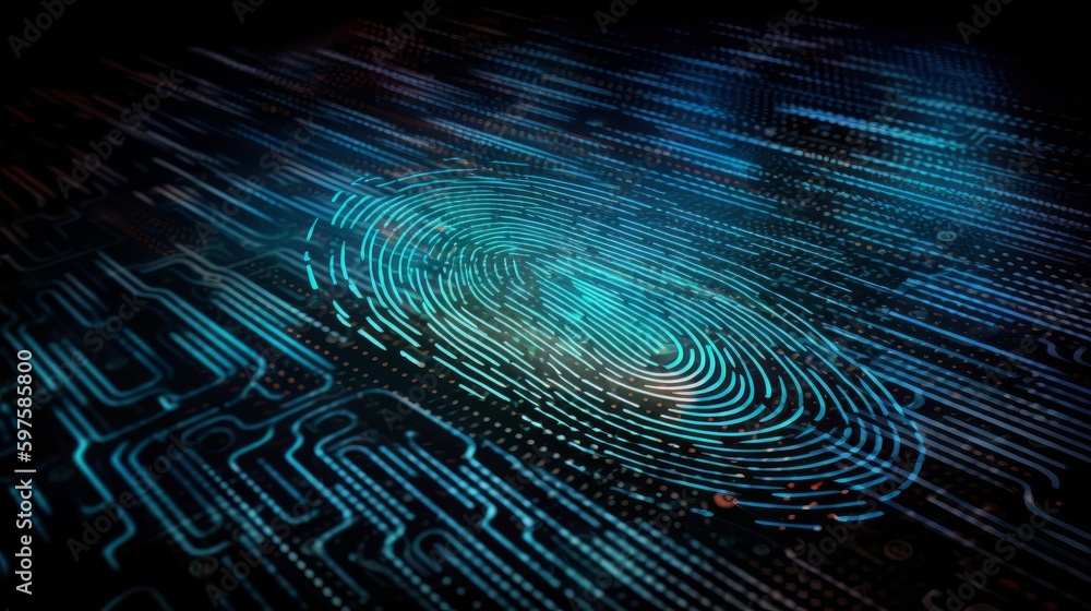 Poster Digital fingerprint security concept binary digits. Generative ai