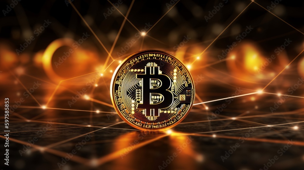 Poster Vibrant Bitcoin Illustration as Digital Cryptocurrency Concept in 8K created with generative ai technology