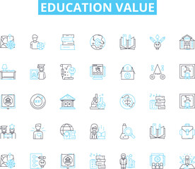 Education value linear icons set. Knowledge, Learning, Skills, Intelligence, Development, Advancement, Progress line vector and concept signs. Growth,Understanding,Wisdom outline illustrations