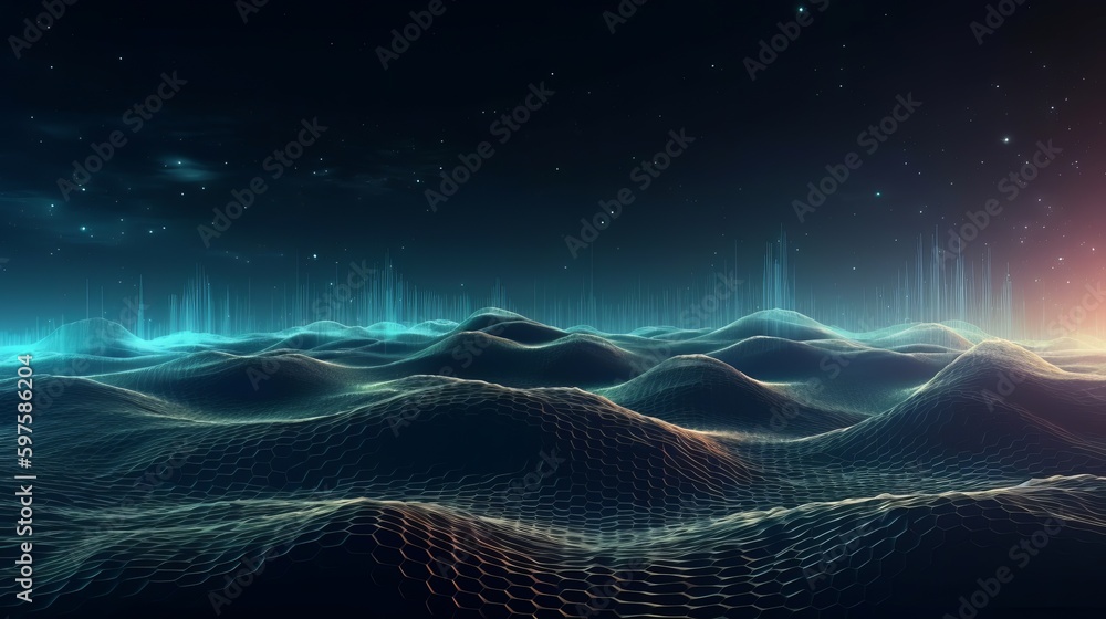 Poster Metave?rse technology background with connected dots. Generative ai