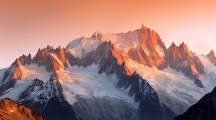 Fototapeta premium Panoramic view of Mont Blanc mountain in the Alps sun. Generative ai