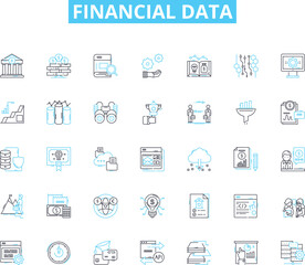 Financial data linear icons set. Investments, Stocks, Bonds, Income, Dividends, Trading, Forecasting line vector and concept signs. Budgeting,Analysis,ROI (Return on Investment) outline illustrations