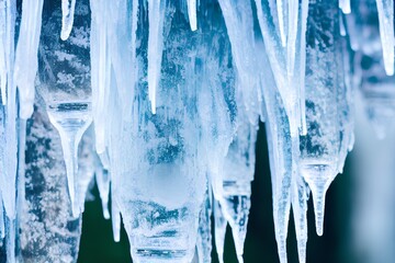 icicles frozen ice water pattern frost winter - obrazy, fototapety, plakaty