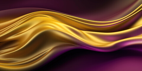 Abstract Background with 3D Wave Bright Gold and violet Gradient Silk Fabric. Generative Ai