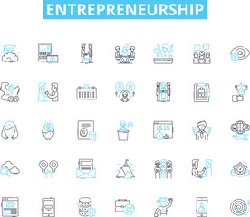 Entrepreneurship linear icons set. Innovation, Risk-taking, Visionary, Resilience, Creativity, Marketability, Ambition line vector and concept signs. Adaptability,Success,Leadership outline