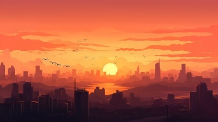 Obraz na płótnie Canvas World Cities Day concept sunset sky with city rooftop. Generative ai