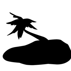 Remote Island Silhouette With Coconut Trees