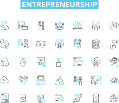 Entrepreneurship linear icons set. Innovation, Risk-taking, Visionary, Resilience, Creativity, Marketability, Ambition line vector and concept signs. Adaptability,Success,Leadership outline