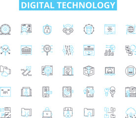 Digital technology linear icons set. Internet, Social Media, Cloud, Big Data, Analytics, Automation, Robotics line vector and concept signs. Artificial Intelligence,Virtual Reality,Augmented Reality