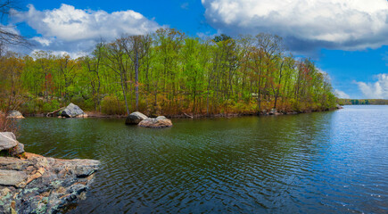 Lincoln Woods State Park and Olney Pond, Family-friendly recreational site with a beach for swimming, fishing, kayaking and trails for biking and horses, near Providence, Rhodes Island, USA
