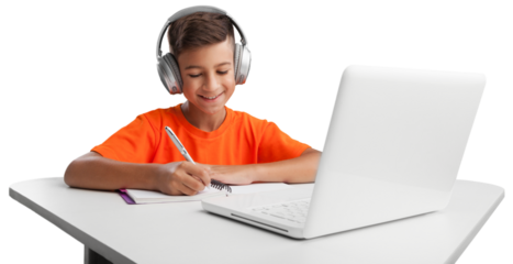 Child self doing homework at the home with a laptop