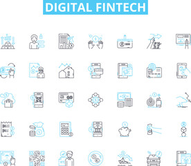 Digital fintech linear icons set. Cryptocurrency, Blockchain, Peer-to-peer, Mobile, Artificial Intelligence, Virtual, Transfers line vector and concept signs. Online,e-Wallets,Digital banking outline