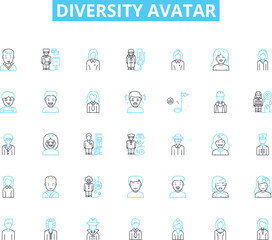 Diversity avatar linear icons set. Inclusivity, Representation, Identity, Equality, Culture, Diversity, Multiculturalism line vector and concept signs. Tolerance,Harmony,Acceptance outline