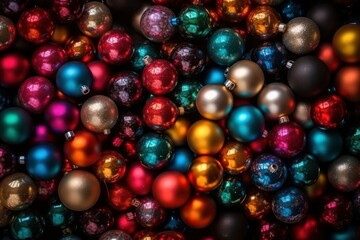 background variety glass Christmas balls for Christmas tree decoration. Generative AI