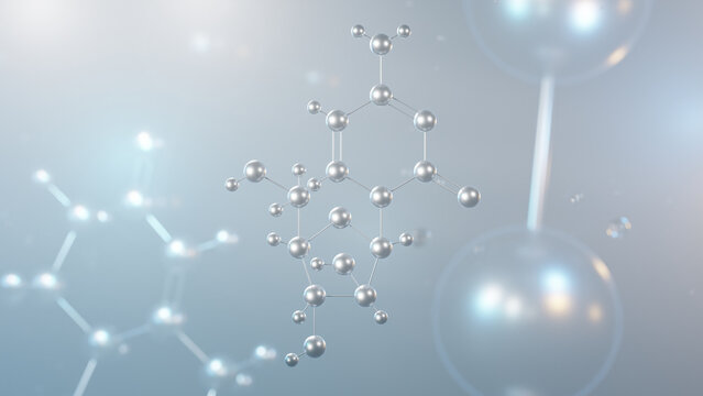 cytarabine molecular structure, 3d model molecule, cytosine arabinoside, structural chemical formula view from a microscope