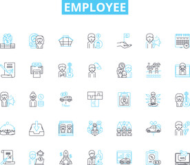 Employee linear icons set. Valued, Productive, Hardworking, Dedicated, Punctual, Diligent, Skilled line vector and concept signs. Reliable,Cooperative,Committed outline illustrations