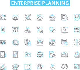 Enterprise planning linear icons set. Strategy, Budgeting, Forecasting, Analysis, Optimization, Execution, Planning line vector and concept signs. Integration,Alignment,Alignment outline illustrations