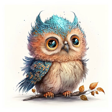 Cute owl pic, sticker style, vector image
