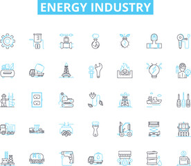 energy industry linear icons set. Renewable, Fossil, Wind, Solar, Hydro, Geothermal, Biomass line vector and concept signs. Coal,Gas,Oil outline illustrations
