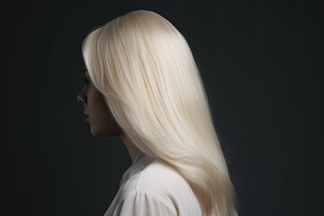 Naklejka premium Woman from the back with platinum blonde hair dye technique, featuring a bright and bold shade of blonde - Generative AI