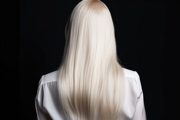 Naklejka premium Woman from the back with platinum blonde hair dye technique, featuring a bright and bold shade of blonde - Generative AI