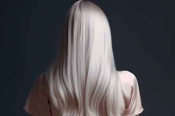 Naklejka premium Woman from the back with platinum blonde hair dye technique, featuring a bright and bold shade of blonde - Generative AI