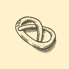 Isolated hand drawn sketch vector illustration of a pretzel.