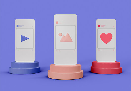 Smartphone On Podium with Social Media Theme Mockup 
