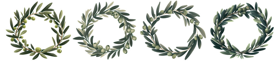 Set of olive wreaths.  Generative AI.