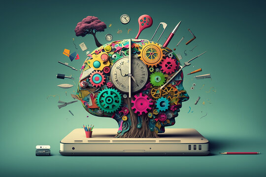 Colorful Collage showing the power of learning, reading and how it can expand the mind	