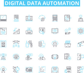 Digital data automation linear icons set. Algorithm, Analytics, Automation, Backend, Big data, Cloud, Code line vector and concept signs. Data,Database,Digital outline illustrations