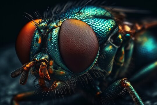 Focused macro image of a fly's eye. Generative AI 
