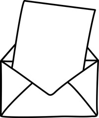 Letter Open envelope Doodle style  Black outline design element Line hand drawn illustration 