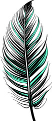 Fototapeta premium simple graphic drawing black and green bird feather, sketch, logo
