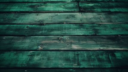 Fototapeta premium The background is made up of green wooden planks with a noticeable wooden texture. It can also be described as a wooden surface with a green hue. The overall effect is that of a ba Generative AI