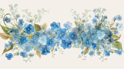 The beautiful floral frame of small blue flowers around the perimeter of a rectangle is a delicate and exquisite detail that will add special beauty to any interior. The frame cons Generative AI