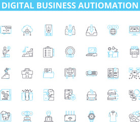 Digital business autiomation linear icons set. Efficiency, Streamline, Integration, Innovation, Optimization, Productivity, Agility line vector and concept signs. Scalability,Convergence,Accuracy