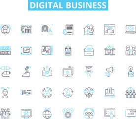 Digital business linear icons set. E-commerce, Innovation, Online, Marketing, Analytics, Cybersecurity, Platform line vector and concept signs. Social media,Mobile,Cloud outline illustrations