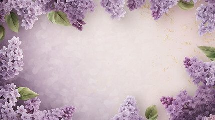 The beautiful floral frame of small delicate lilac flowers around the perimeter of a rectangle is a charming and elegant detail that will bring the freshness and delicacy of nature Generative AI - obrazy, fototapety, plakaty