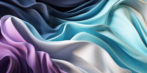 Abstract Background with 3D Wave white blue and violet Gradient Silk Fabric. Generative Ai