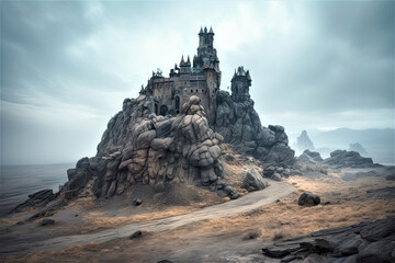 old castle on the hill. Generative AI image.