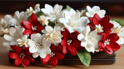 White and red flowers create a beautiful ornament that can be used for various purposes. White flowers symbolize purity, lightness, and innocence, while red flowers express passion Generative AI