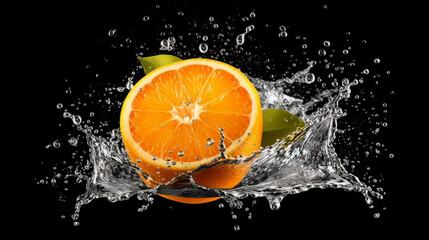 Fototapeta na wymiar AI Generative A slice of orange is being squeezed into a liquid splash