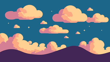 Retro Dreamland: Pink Cloudscape Illustration